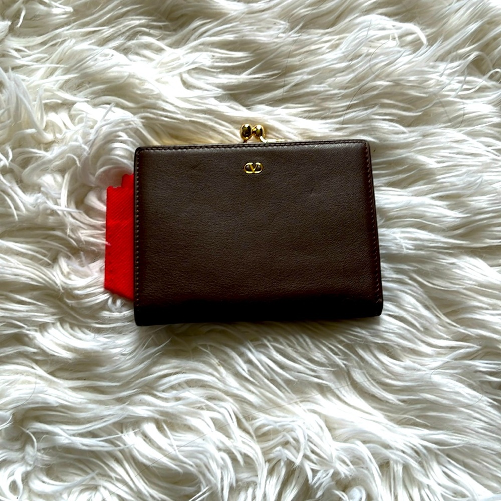 Valentino Garavani Brown Kisslock Leather Bifold Wallet